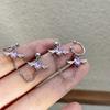 Goth Y2K Pink Crystal Heart Stud Earrings Ear Clip Piercing Wings Cartilage Chain Ear Studs for Women Harajuku Aesthetic Jewelry