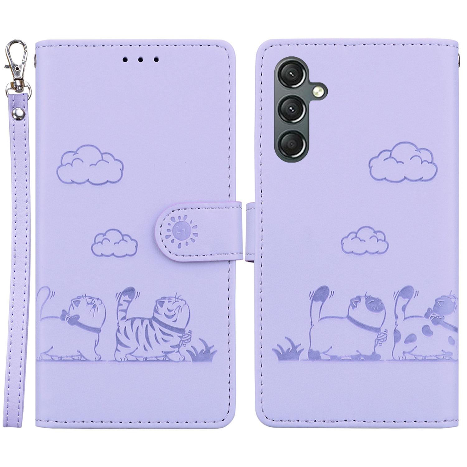

For Samsung Galaxy A16 5G/A16 4G Case RFID Blocking Kitten Pattern TPU+PU Leather Phone Cover Purple