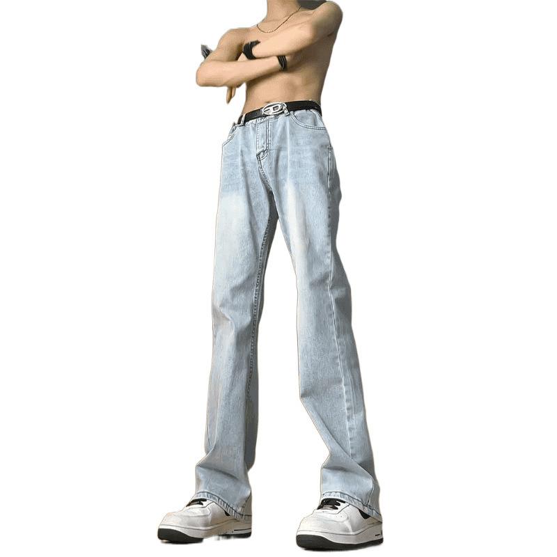 Smoke gray jeans men's American high street vibe pants high waist and thin casual versatile pants without sticking legs