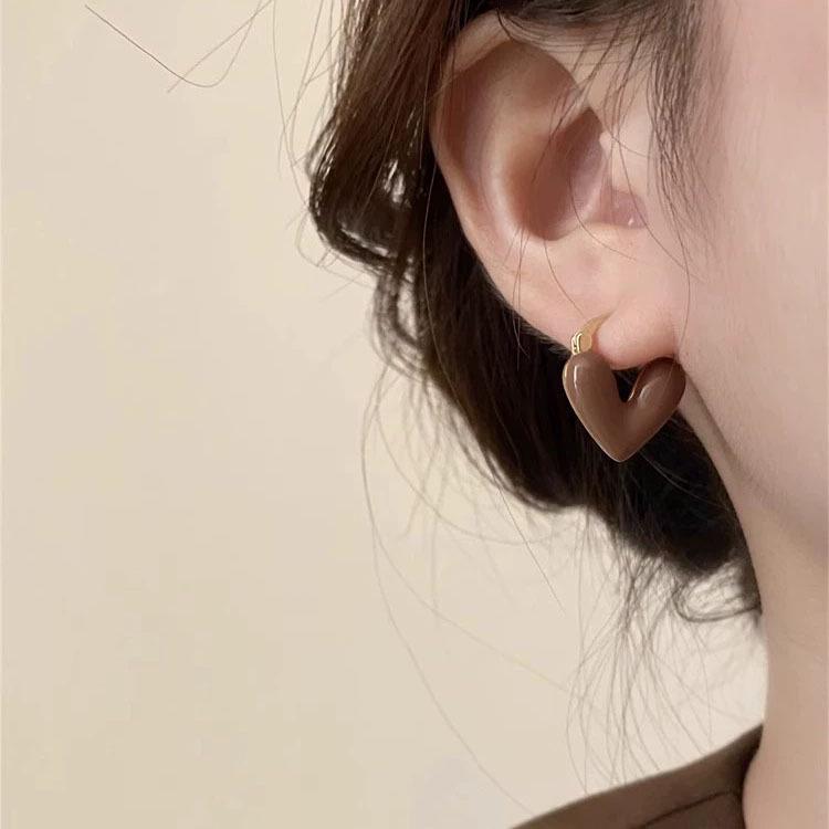 2023 Coffee Heart Earrings: High-End Niche Design, Light Luxury Studs for Women