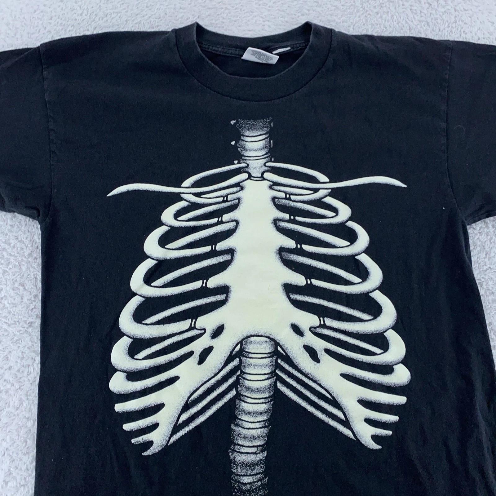 Винтажная футболка с рисунком скелета и реберной клеткой, светится в темноте, мужская M/L, анатомия, хоррор, США, 90-е M