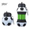 Space Saving Cup Collapsible Silicone Ball Water Bottle, 550ml Foldable Football Bottle with Lightweight Travel Mug Climbing Buckle, Leak Proof Spill