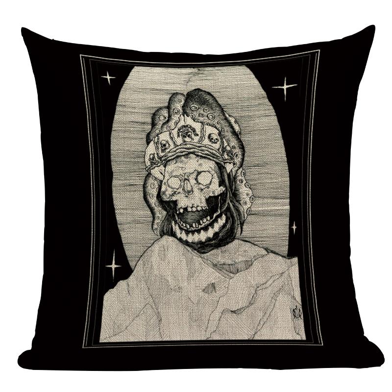 Black Tarot Throw Pillow Cover Mexico Skull Decorative Pillow Covers Horror Ghost Pillow Cases Home Decor Cover for Pillow Cojin