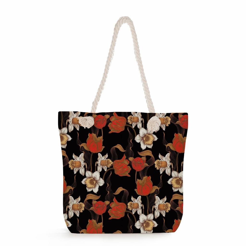 Flowers Print Thick Rope Single-shoulder Beach Bag 7220