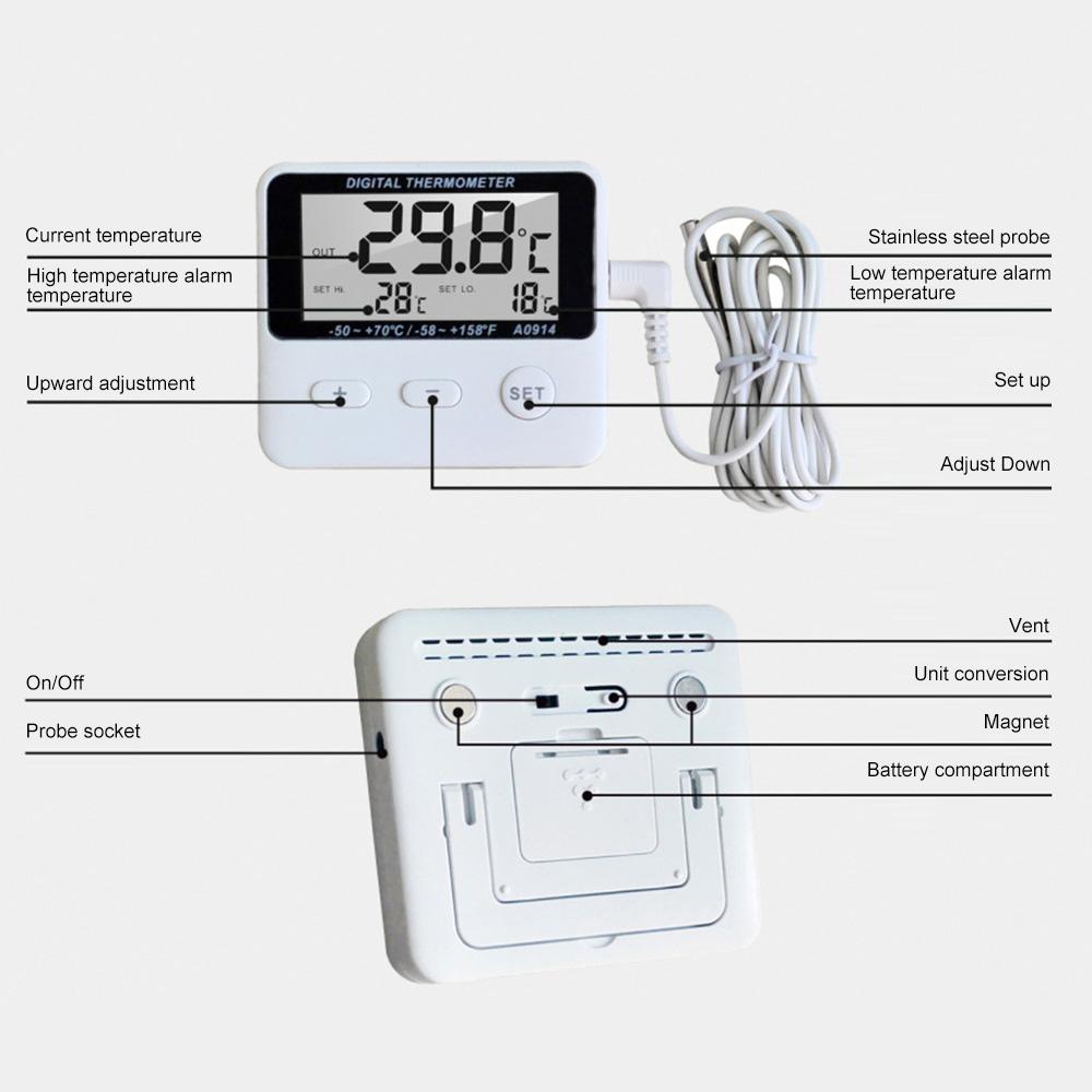 Termometro digitale con allarme Termometro da interno ed esterno Termometro per frigorifero Display LCD con sensore esterno 1M-50 ℃ -70 ℃