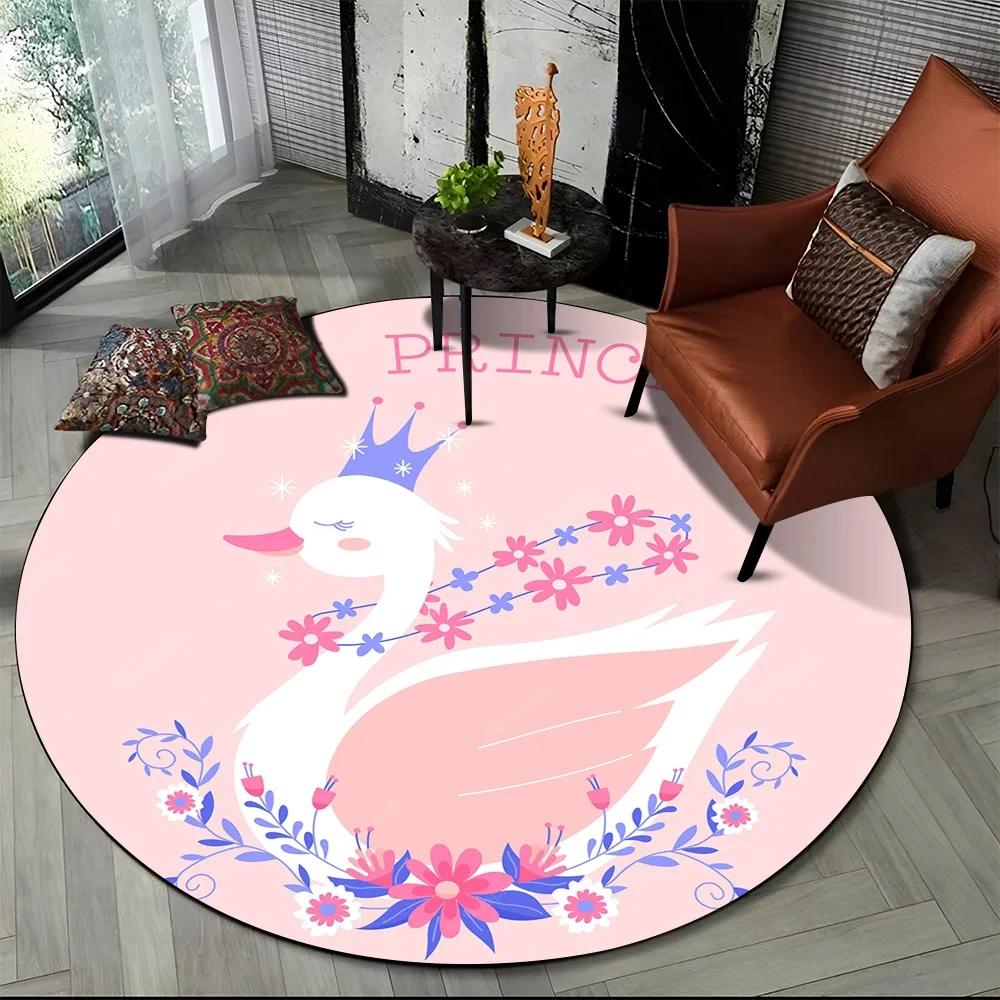 3D Cute Cartoon Swan Round Carpet Non-slip Area Rug for Living Room Sofa Bedroom Decor Circle Entrance Doormat Comfort Yoga Mat