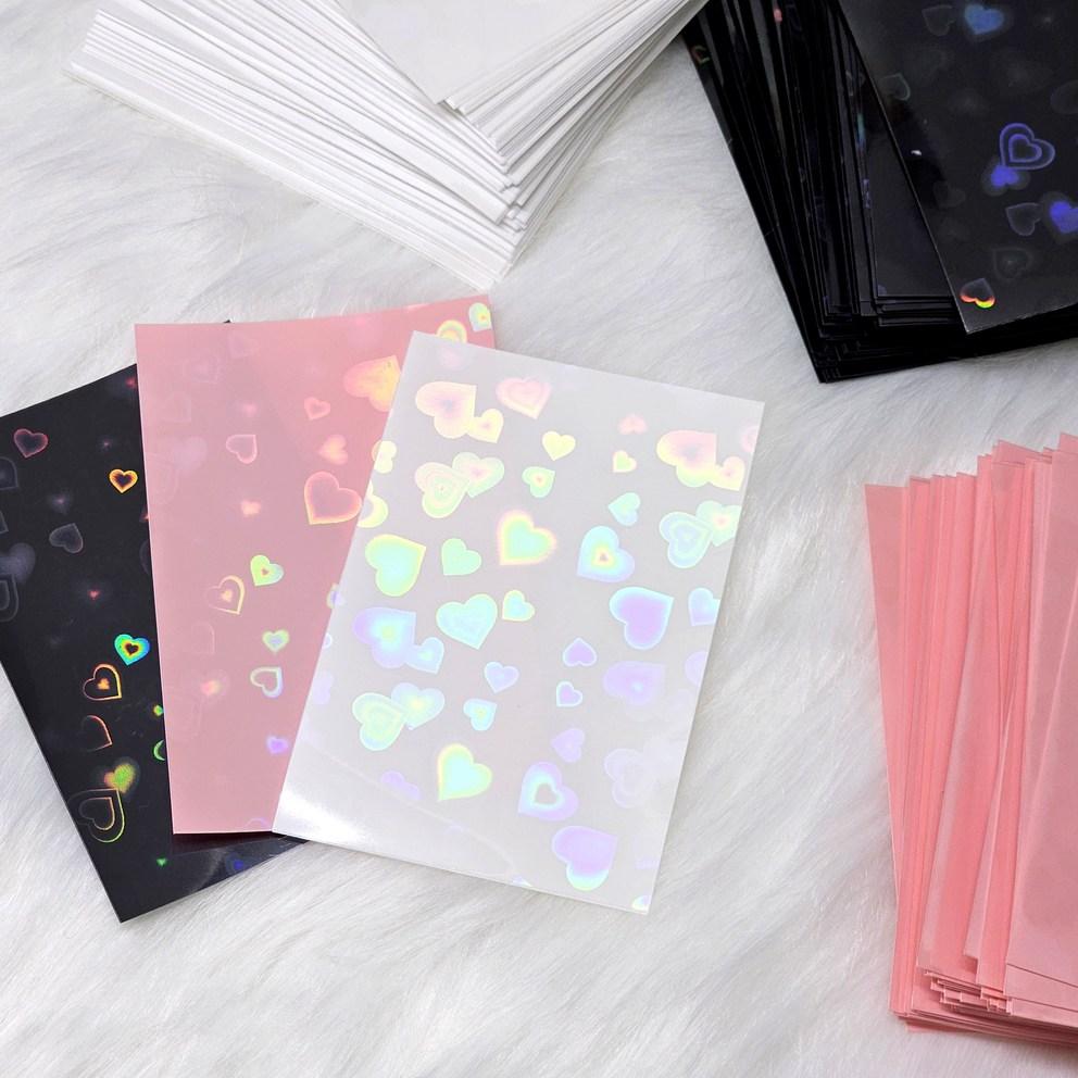 Lifeall Pokasleeve Top Loader Poka Heart Hologram Card Sleeves, White + Black, 100 Sheets