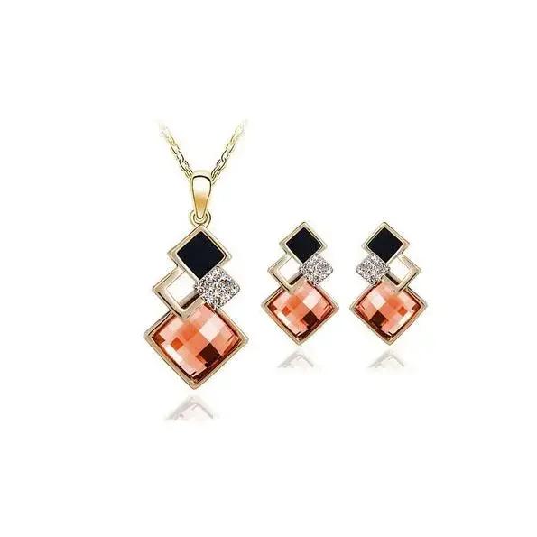 Jewelry Sets Korean Minimalist Crystal Necklace Earring Set Versatile Women's Temperament Trendy Diamond Pendant Necklace