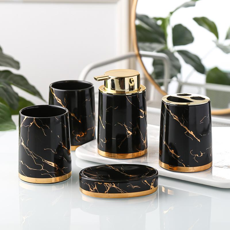 Marbling Ceramic Bathroom Accessories Set Toiletries Wash Set Mouth Cup Lotion Bottle Toothbrush Holder Soap Dish Bathroom Suppl