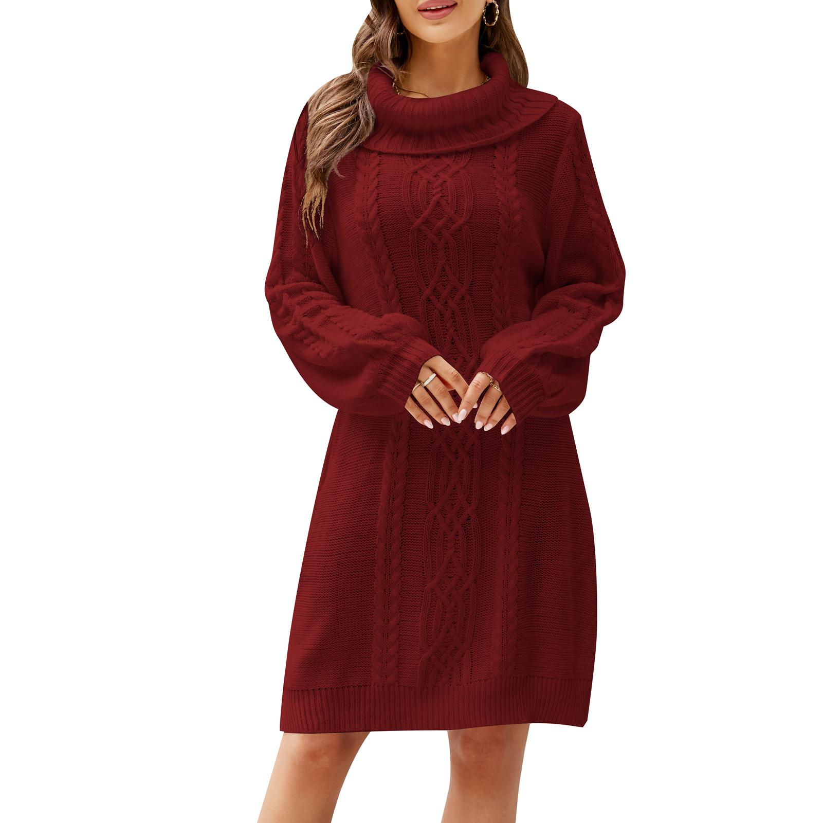 

Женское платье-свитер с узким воротом, вязаная водолазка, чистый цвет, свободная форма, женская туника, свитер для свиданий XL вино красного