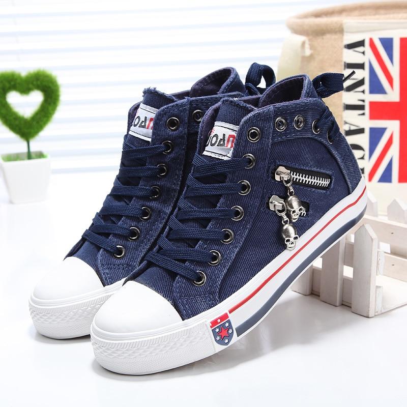 Women Fashion Sneakers Denim Canvas Casual Shoes Trainers Walking Skateboard Lace-up Shoes Femmes