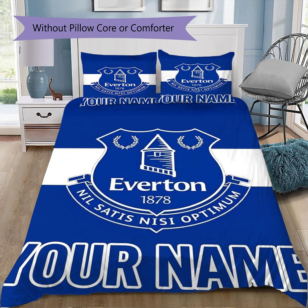 Custom Name Everton FC Pattern Bedding uilt Set uilt Cover Pillowcase Home Decoration Birthday Gift (1*duvet cover+2*pillowcase without core)