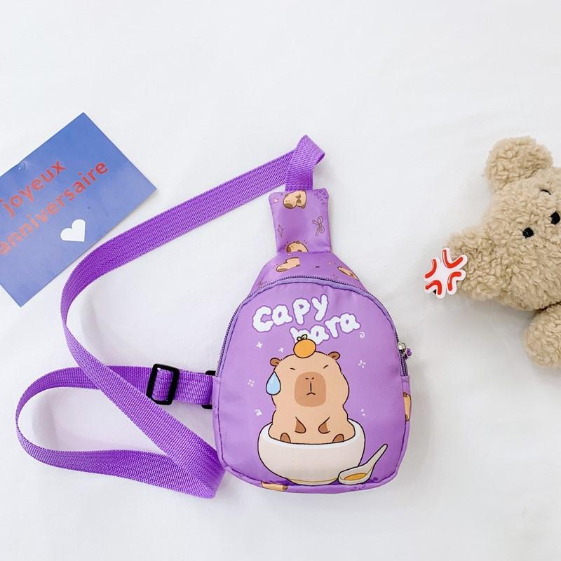 

Школьный рюкзак новый капибара милый мультяшный мини-рюкзак для мальчиков и девочек для сменной одежды одно отделение для письма библиотека рюкзак на грудь фиолетовый