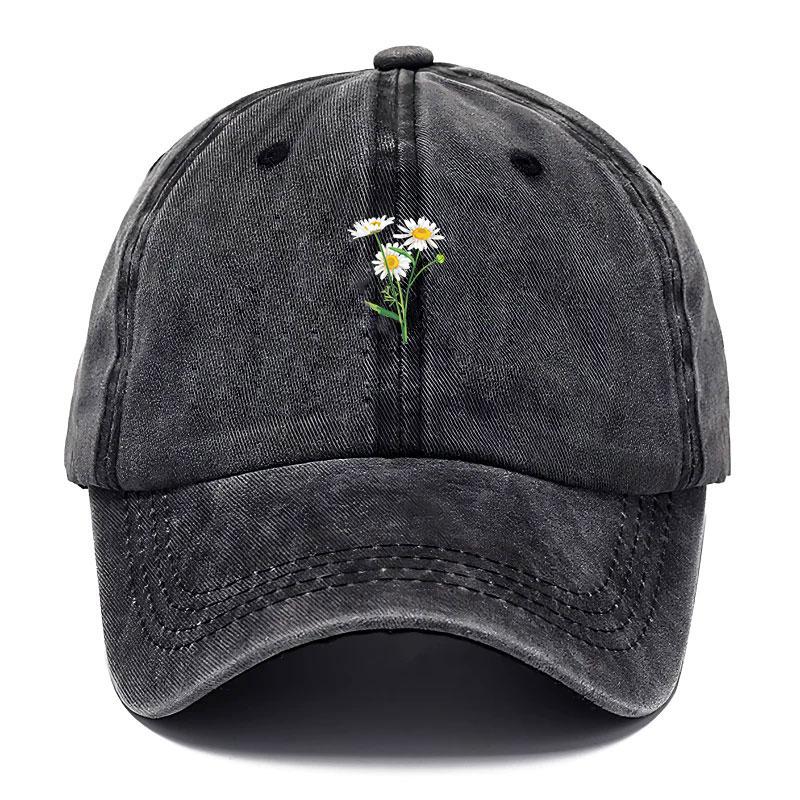 Embroidery Flowers Baseball Cap Washed Cotton Vintage Dad Hat Fashion Streetwear Hip Hop Urban Street Style Adjustable Unisex Casual Summer Cap