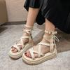 Fairy Wind Sandals Female Summer 2025 New French Niche Thick-soled Heightened Cross-strap High-top Roman Shoes