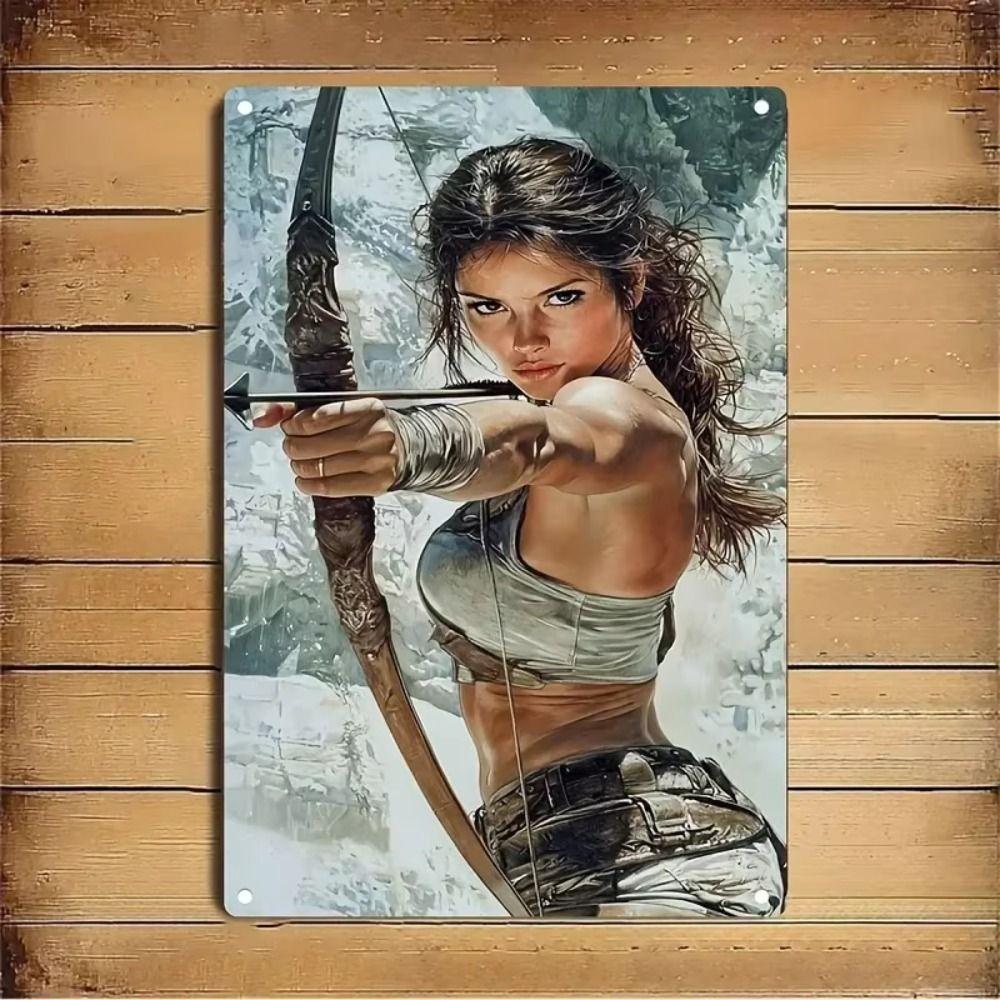 Metal Sign Vintage Girl Green Sweater Room Decor Wall Art 20x30 cm