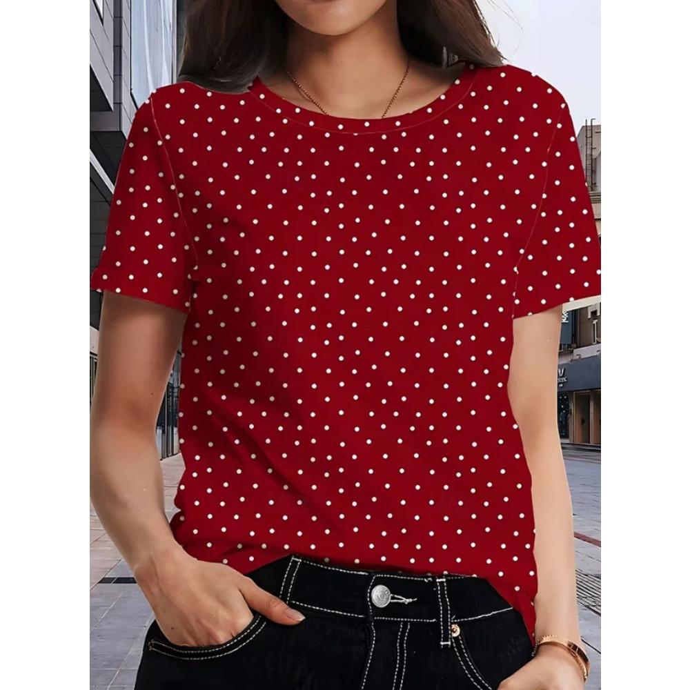 Fashion Women Retro Creative Polka Dot Print T Shirt Funny Casual O-neck Short Sleeves T-shirt Summer Female Tee Shirt