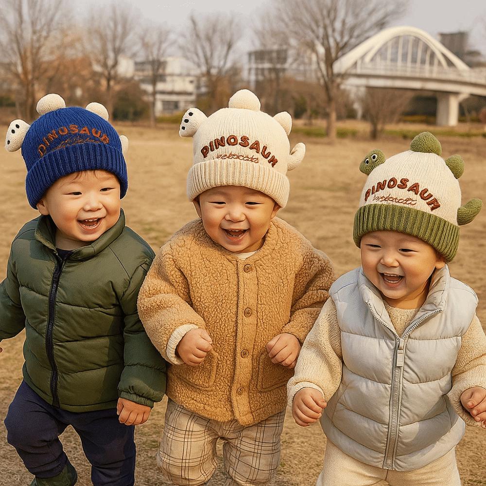 New Cute Cartoon Dinosaur Kid Pullover Hat Cold Proof Warm Ear Protection Hat Windproof Thickned Knitted Hat Winter