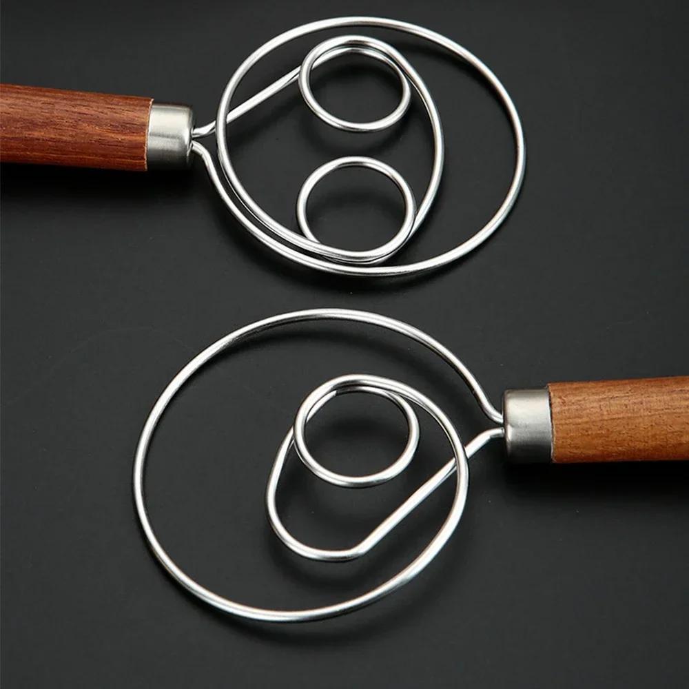 Egg Beater Kitchens Accessories Baking Tool For Kitchen Gadgets Danish Dough Whisk Two-hole Flour Cake Mixer Wooden Handle Eggs