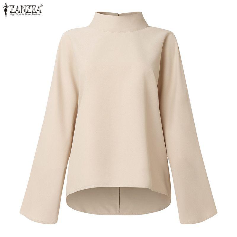 ZANZEA Women Stand Collar Loose Casual Long Sleeve Blouse
