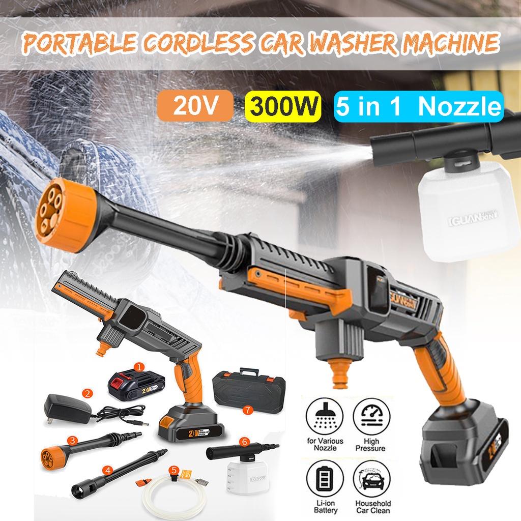 

300W 24-70BAR Lithium Electric High Pressure Washing Machine Rechargeable Car Washer 7pcs/set 20V Cordless Cleaning Tool