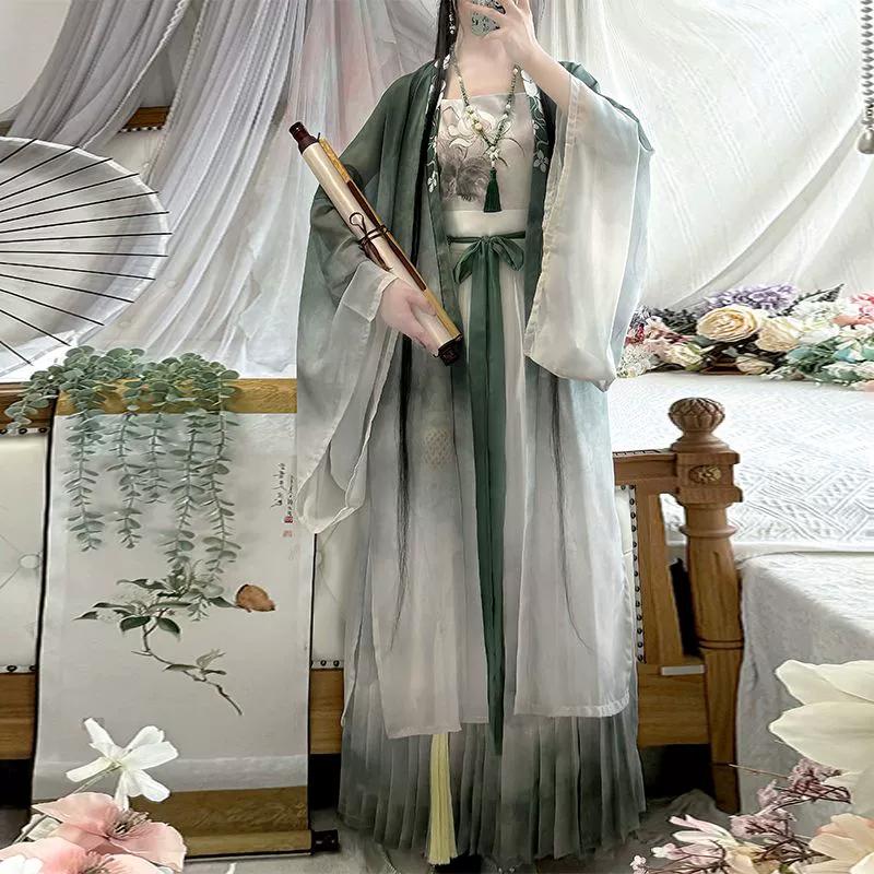 Chinese Song Dynasty Style Hanfu For Women Large Sleeve Shirt Printed One Piece Skirt Suit