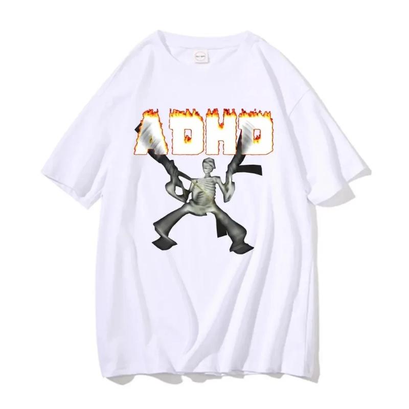 Adhd Skeleton Meme T-shirts Classic Vintage Humor Horror Funny Skull T Shirt Men Women Casual Hip Hop Summer Oversized T Shirt