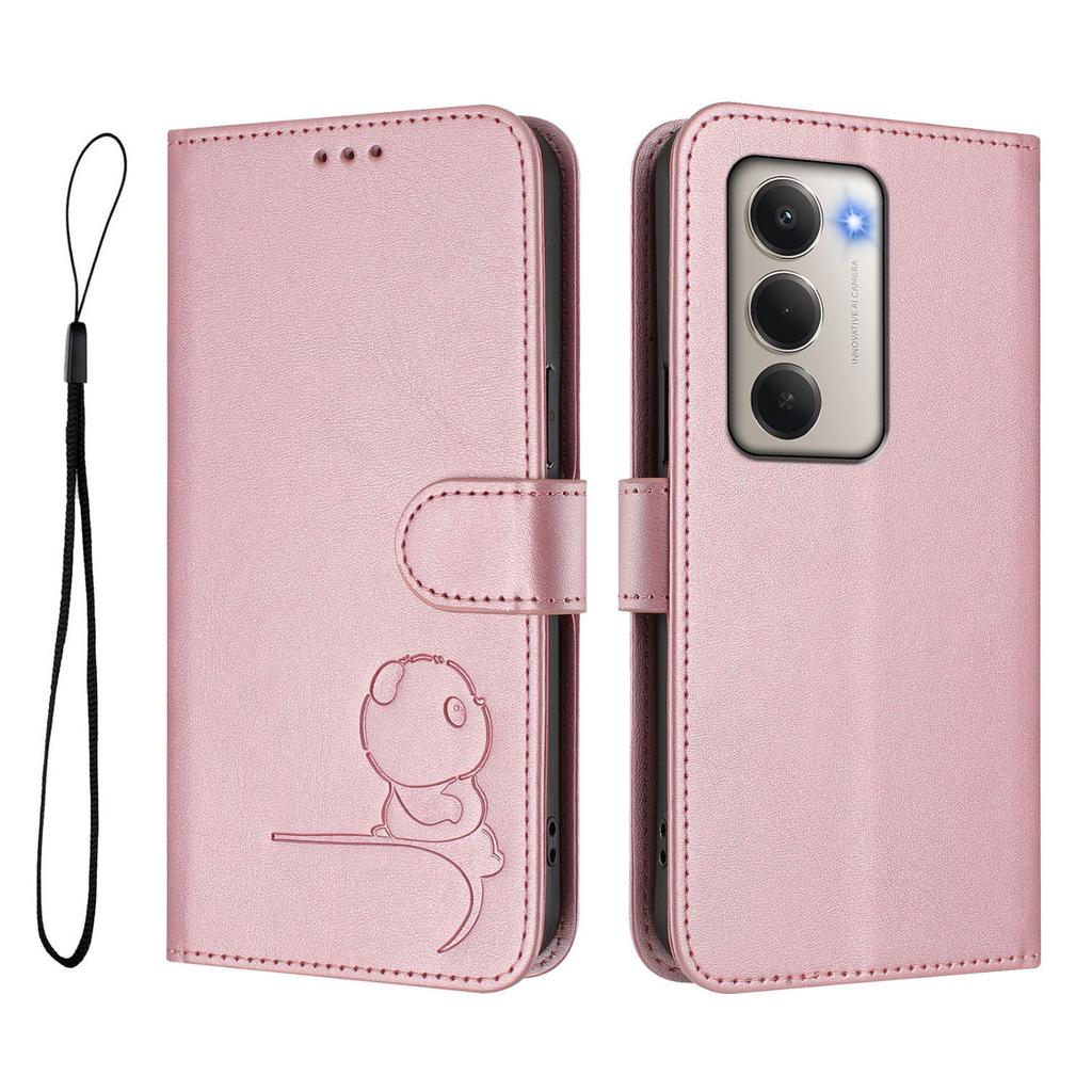 For Xiaomi Redmi 15 4G (EU) (171mm) Case Panda Imprint RFID Blocking Wallet Leather Phone Cover with Wrist Strap