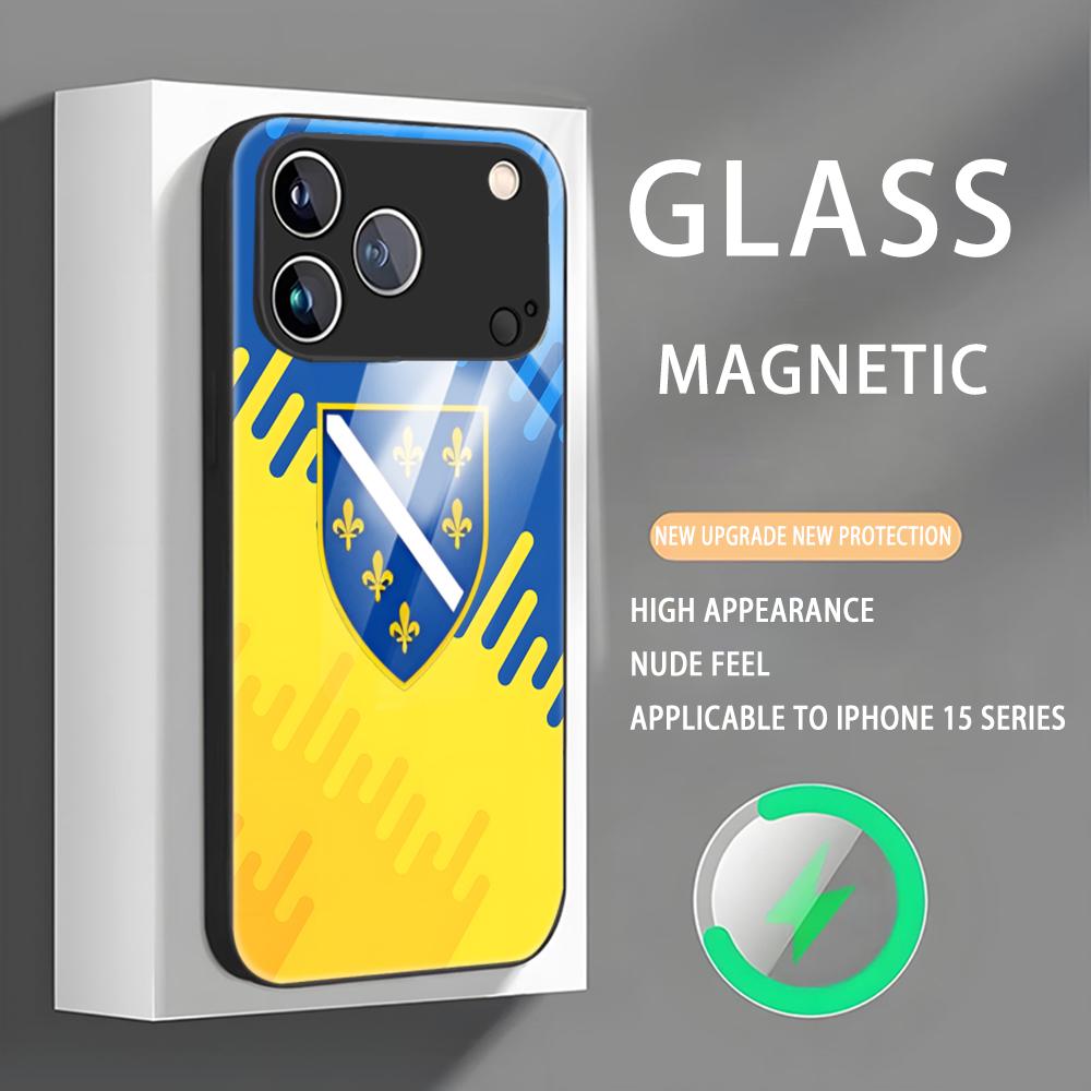 

Flag Bosnia and Herzegovina Phone Case For iPhone 17 16 e 15 14 13 12 11 X XR XS Plus Mini Pro Max Glass Magnetic Case iPhone 14
