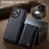 For iPhone 16 Pro Case AUTSPACE A13 Vintage Leather Back Cover with Magnetic Detachable Card Bag