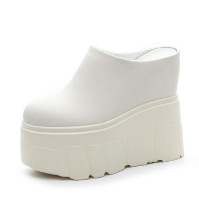 Fashion 14CM Ladies Summer Shoes Slip On Genuine Leather Fashion Women Wedge Slipper Platform Wedge Sandals Sandals