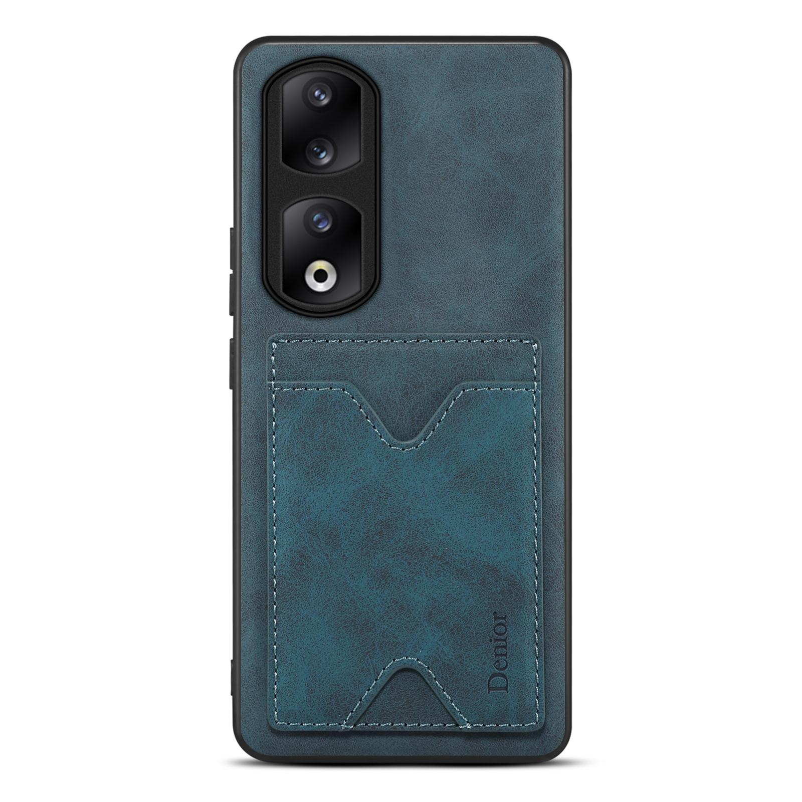 

DENIOR PU Leather Coated TPU Cover for Honor 90 Pro Kickstand Card Holder Shockproof Phone Case Blue
