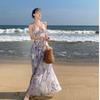 Seaside Vacation Wind Neck Collar Floral Beach Skirt Summer Women's Sweet Waist Dress