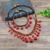 Bohemian ethnic style short necklace women's collarbone chain red and blue turquoise fringed anklet retro vacation set
