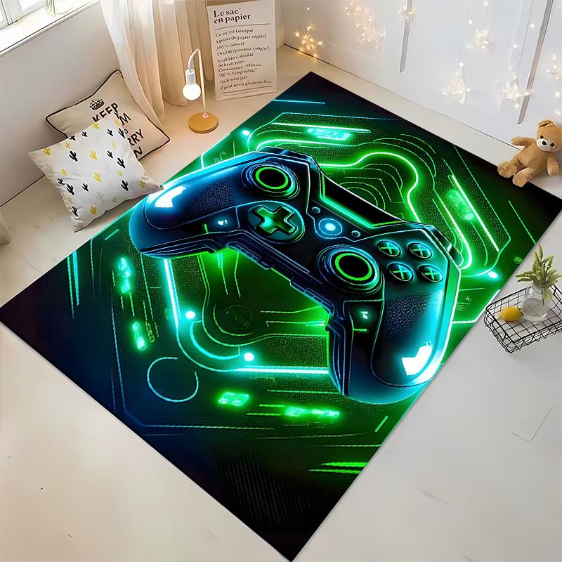 "Gaming Controller Pattern Carpet with Neon Green and Blue Design" Suitable for Use As an Anti-slip for Living Room Bedroom Sofas