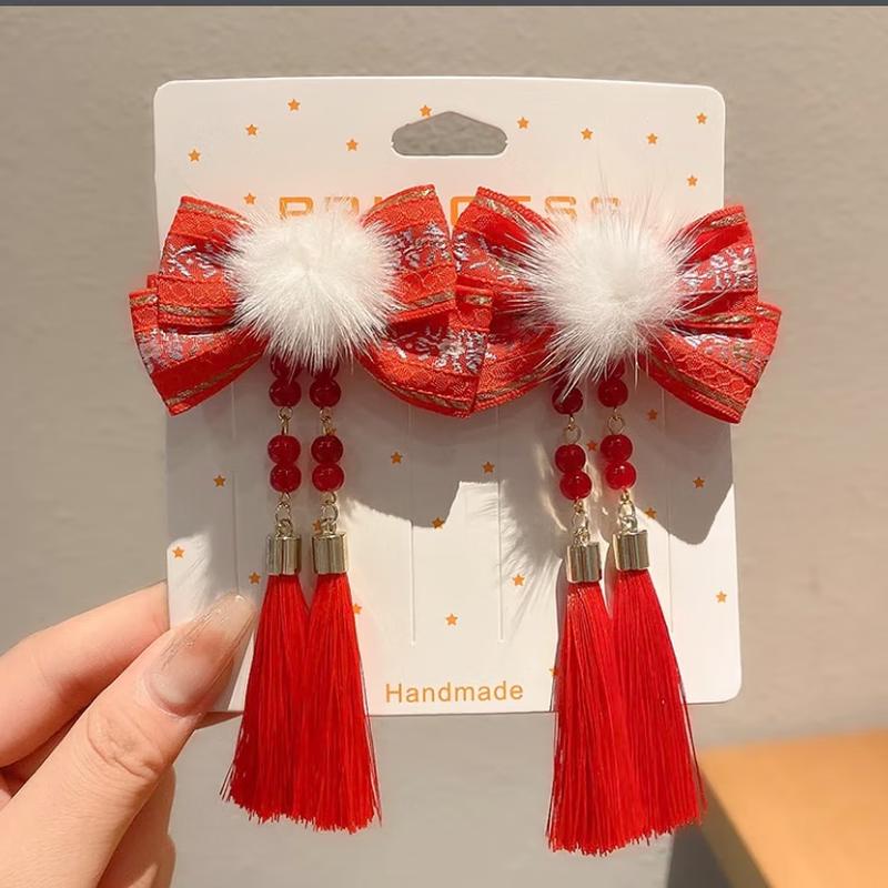 Girls  Chinese New Year Red Bow Hair Clip