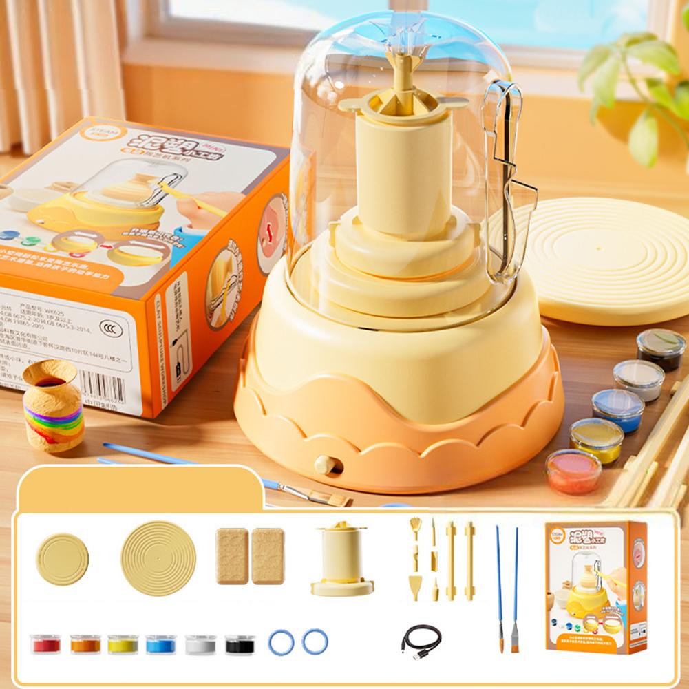Mini Töpferset für Kinder Handgemachtes DIY Tonwerkzeugset Elektrische Drehscheibe Töpfermaschine Geburtstagsgeschenke für Mädchen Jungen