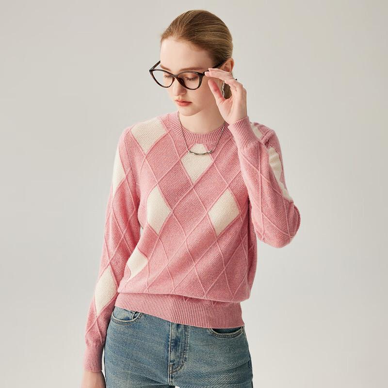 Zhaojun Women's Round Neck Diamond Knit Cashmere Sweater