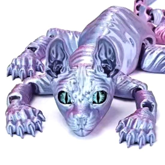 3D Printed Hairless Cat Figurine Movable Joints Sphynx Cat Figure Articulated Animal