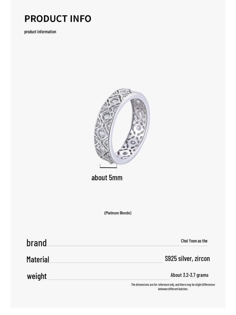 Cuiyan S925 Silver Korean Luxury Lace Argyle Engraved Women's Exquisite Index Ring