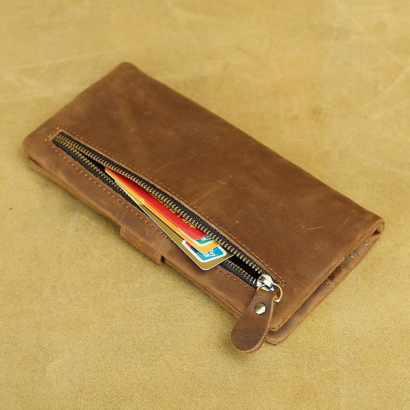 Retro Crazy Horse Leder Geldbörse Erste Schicht Rindsleder Herren Geldbörse Lang und Kurz Leder Multi-Karten Damen Geldbörse