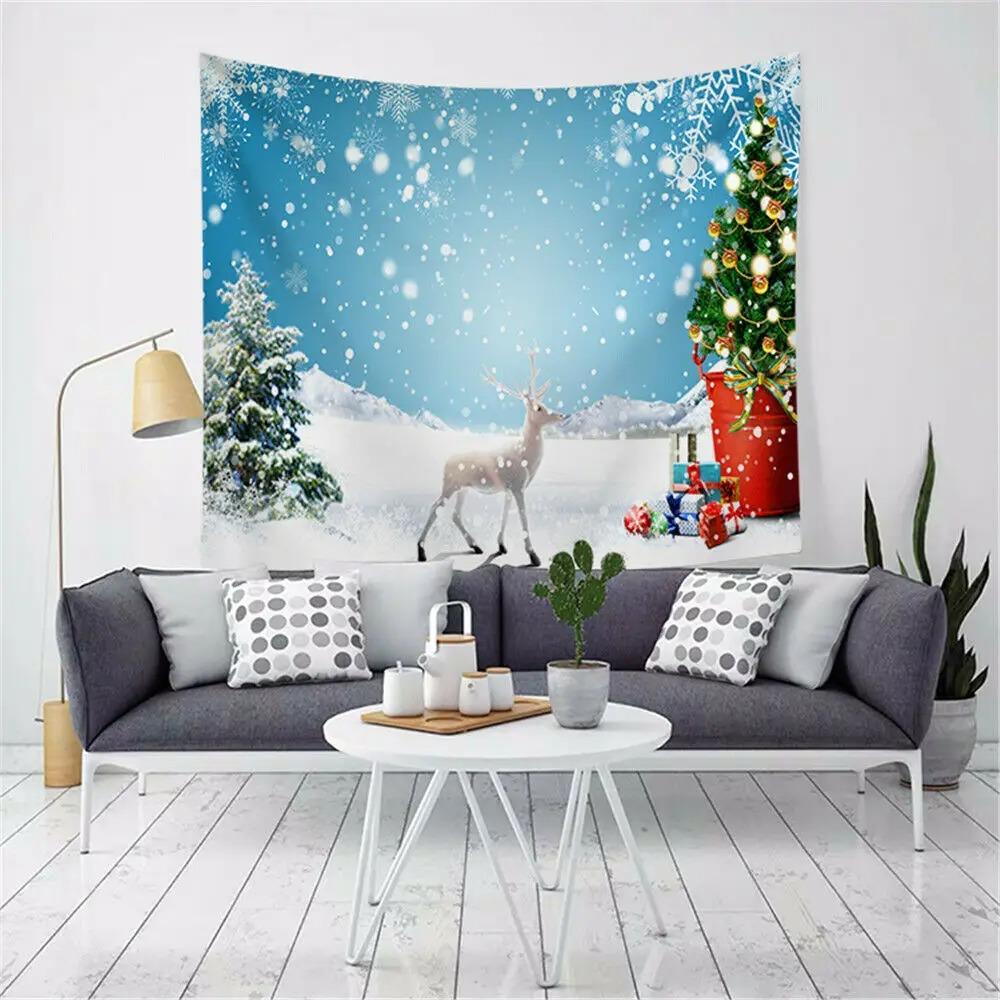 Cartoon Santa Claus Pattern Tapestry Home Bedroom Living Room Wall Decoration Christmas Theme Tapestry