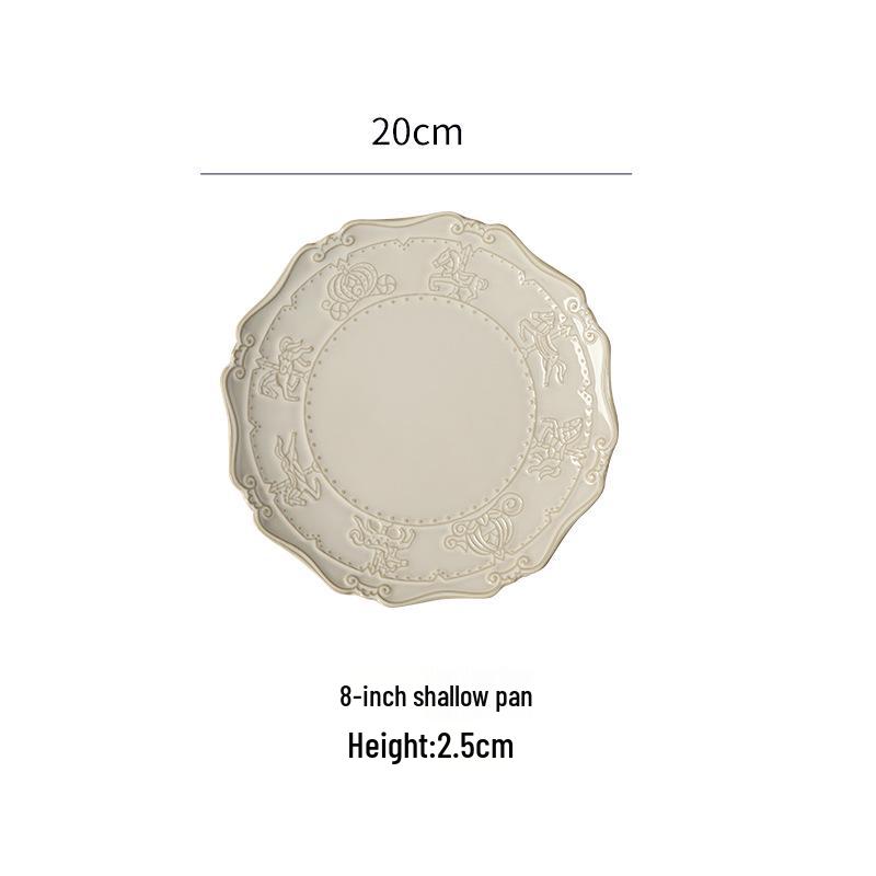 European-Style Embossed French Ceramic Tableware Set: Dinner, Soup, Bowl & Vegetable Plates, Saucers