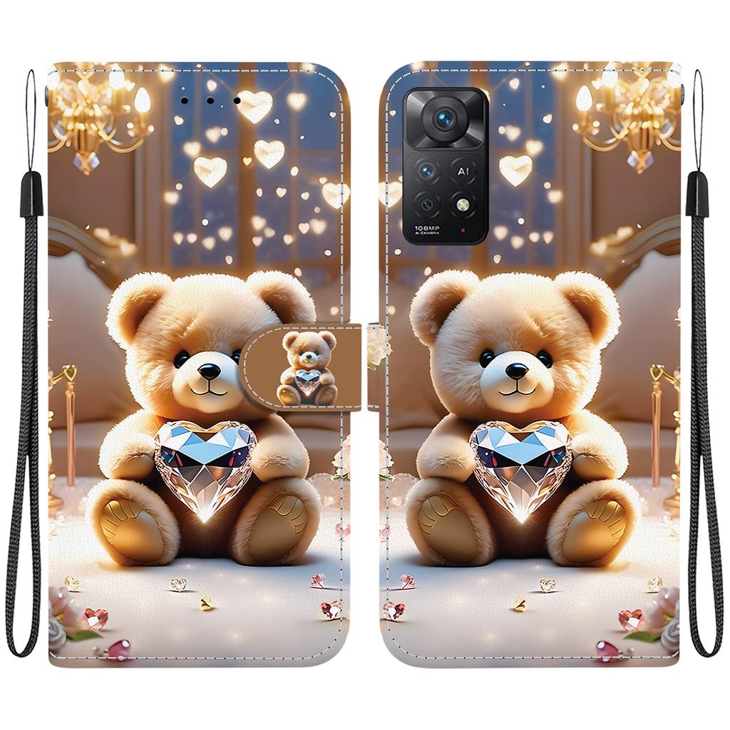 Handmade PU Leather Flip Case for Redmi Note 12 Pro 4G/ Redmi Note 11 Pro (4G 5G) Anti-Slip Shockproof Cover with Wrist Strap & Heart/Rose Cat Designs