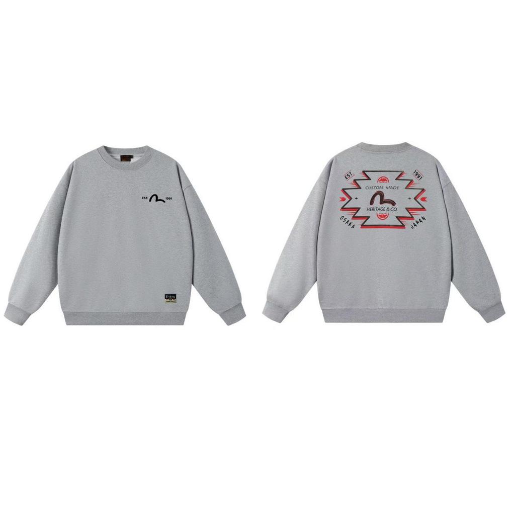 Fukujin EVISU2025 Unisex Round Neck Hoodie - Trendy Cotton Streetwear Pullover with Print