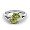 6X4mm Oval Peridot 925 Sterling Silver Dual Stone Bypass Women Engagement Ring