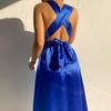 2025 Frühling/Sommer Rückenfreies V-Ausschnitt Einfarbiges Wickel-Abendkleid