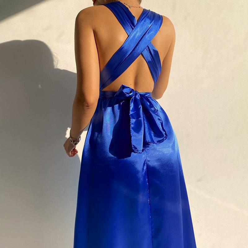 2025 Frühling/Sommer Rückenfreies V-Ausschnitt Einfarbiges Wickel-Abendkleid