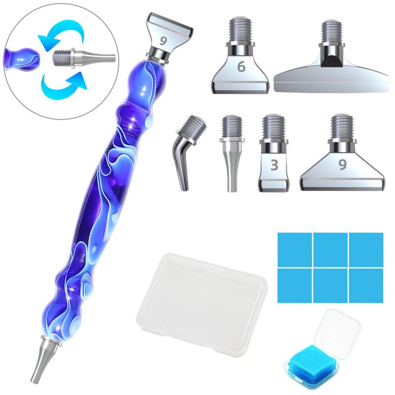 Resin Diamond Paint Brush Kit with 6 Interchangeable Tips, DIY 5D Diamond Art Tool Set - Multifunctional Accessory