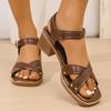 Fashion Elegant Pu Leather High Heels Sandals Women Summer Ankle Buckle Square Toe Sandles Woman Corss Straps High Heel Shoes Ladies